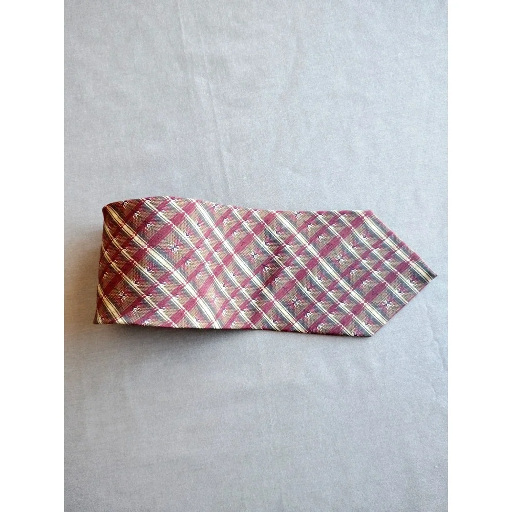 Jhane Barnes Silk Tie Japanese Made Olive Wine Cream Geometric 57